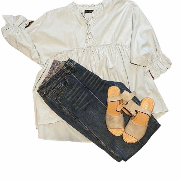 XL Boho Artsy Blue Breathable Cotton Loose Top Closing Closet - Picture 2 of 3